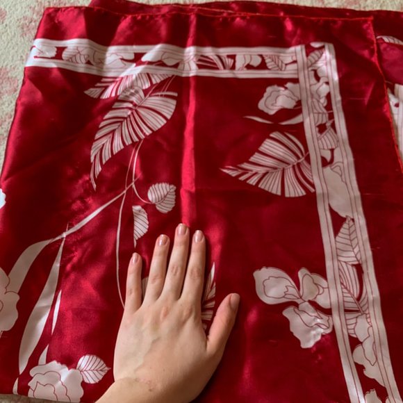 Silk/Satin Red Scarf - Picture 2 of 3